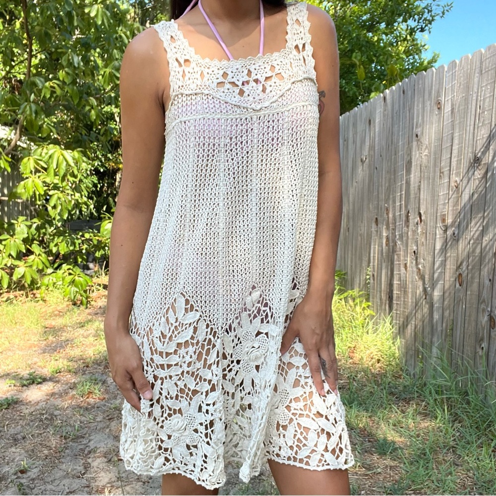 80s Vintage LIMS handmade crochet cover-up dress